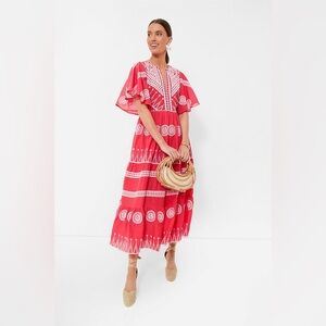 Oliphant Soleil Red Embroidered Maxi Dress M